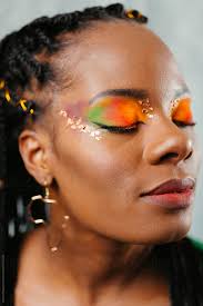woman with creative colorful eyeshadow