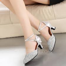 Womens Leatherette Sparkling Glitter Heels Ballroom Dance Shoes 053106445