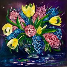 bouquet of tulips and hyacinths yellow