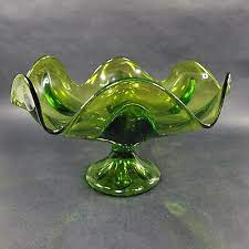Green Glass Compote Bowl Mcm