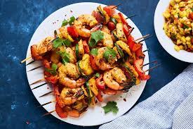 Grilled Spicy Shrimp And Veggie Skewers With Pineapple Turmeric Salsa  gambar png