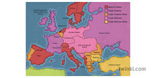 Map of military alliances of europe in 1914. 1914 Alliances Colour Map War Countries History Europe First World War
