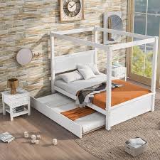 Wood Canopy Bed With Trundle Bed