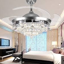 Rs Lighting Retractable Blades Ceiling Fan Chandelier 42 Inch With Remote Control And Crystal Modern Style F Ceiling Fan Ceiling Fan Chandelier Crystal Bedroom