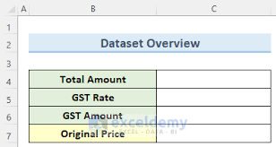 remove gst from total amount in excel