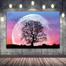 Full Moon Tree Scenery Canvas Print