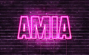 Limit my search to r/amia_miley. Download Wallpapers Amia 4k Wallpapers With Names Female Names Amia Name Purple Neon Lights Happy Birthday Amia Picture With Amia Name For Desktop Free Pictures For Desktop Free