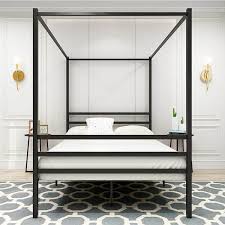 Black Full Metal Canopy Platform Bed