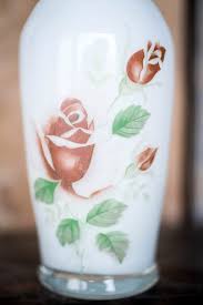 Vintage Rose Vase White Glass With Gold