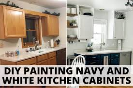 navy and white kitchen cabinets diy