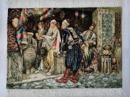 hand knotted pictorial carpet tableau