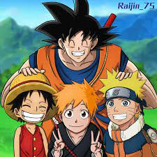 Goku se casa com chichi e juntos tem dois filhos: Goku With Luffy Ichigo And Naruto All Anime Characters Anime Crossover Anime