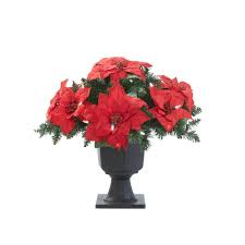 Home Accents Holiday 22 In Battery Operated Artificial Poinsettia Topiary With 35 Clear Led Lights