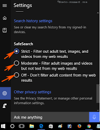 how to set safesearch on cortana windows 10