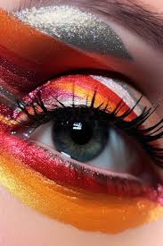 bright red and orange eye makeup