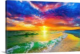 beautiful ocean sunset beach wall art
