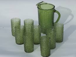 vintage green glass pitcher glasses