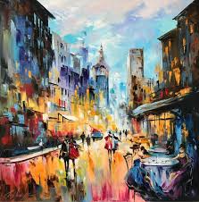 Evening City Street Oil Painting