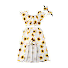3pcs Toddler Kids Baby Girl Sunflower Crop Tops Shorts Dress Outfits