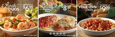 Dinner duos start from $8.99 and pick from up to 50 combinations. Coupon Coupon Olive Garden Specials