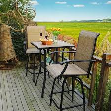 Meooem Tall 27 5 Inch Square Metal Patio Bar Height Bistro Table With Wooden Like Top