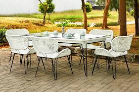 White Rattan Outdoor Dining Set