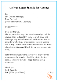 Apology Letter Template For Absence Format Sample Example
