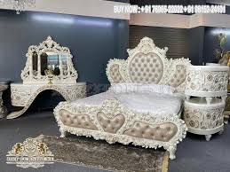 royal carved round bed with side stools