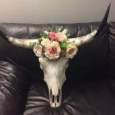 Boho Chic Bull Skull With Flowers