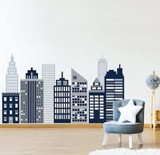Large Navy City Wall Decal City Skyline