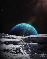 moon surface astronaut earth galaxy