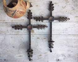 heavy mexican wrought iron cross candle