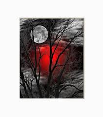 Black White Red Wall Art Tree Moon Wall