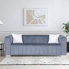 Lightweight Modern 87 In Square Arm Velvet Straight Sofa In Gray