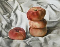 Jordan Baker - "Stack of Donut Peaches" still life with fruit, velvet,  realism, Caravaggio For Sale at 1stDibs