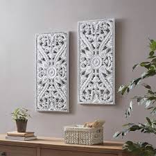 Luxury 2pc White Botanical Wood Panel
