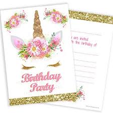 Olivia Samuel Unicorn Girls Party Invitations Pink And Gold Glitter Effect Print With Envelopes Ready To Write Pack 10