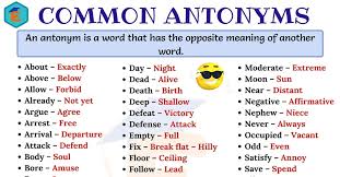 Another word for antonym is counterterm. Commonly Used Antonyms Word List In English English Study Online