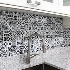 You can simply stick it over your hideous backsplash for a year or two, and pull it up when it's time to go! Tic Tac Tiles Moroccan Mono 10 In W X 10 In H Peel And Stick Decorative Mosaic Wall Tile Backsplash 5 Tiles Sjw01 5 The Home Depot