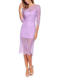 Angvns Womens 3 4 Sleeve Open Back Lace Party Dress L