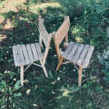 Pair Of Vintage Wooden Garden Chairs