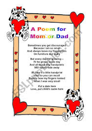 a poem for mom or dad esl worksheet