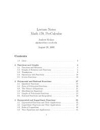 Lecture Notes Math 170 Precalculus