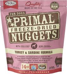 Primal Turkey Sardine Formula Nuggets Grain Free Raw Freeze Dried Dog Food 14 Oz Bag