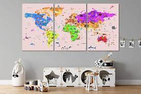Pink Kids World Map Nursery Wall Art
