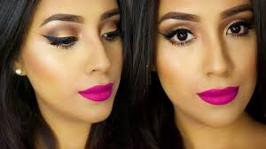 bold pink lips simple bronze eyes