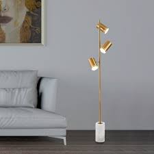 Modernist Tubular Floor Stand Light Metal 3 Light Living Room Led Floor Lamp In Gold Beautifulhalo Com