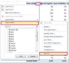 how to filter top 10 items in pivot table