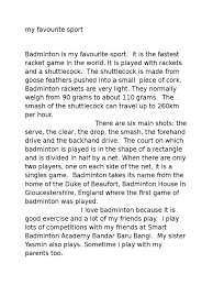 badminton is my favourite sport kid essay 