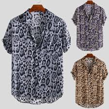 Mens Leopard Print Short Sleeve Slim Fit Casual Shirt T Shirt Tee Top Size M 3xl